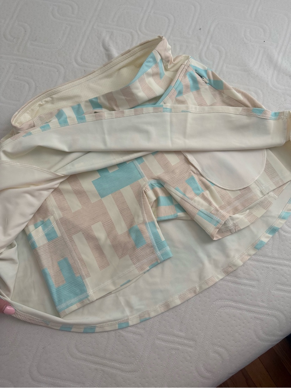 Women's Cream & Light Blue Patterned A-Line Skort - Picture 4 of 4